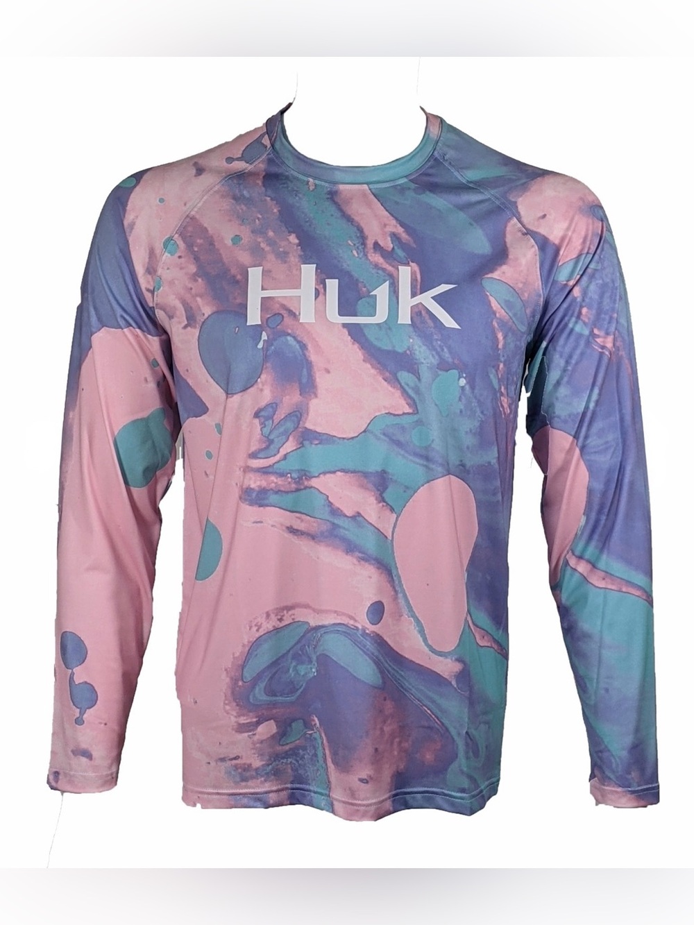 Huk Men's Tie Dye Lava Medium Blue Radiance Breathable Long Sleeve Shirt-Sz XL